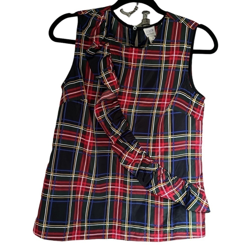 J Crew shirt tank top sleeveless NWT tartan plaid asymmetrical ruffle holiday 2